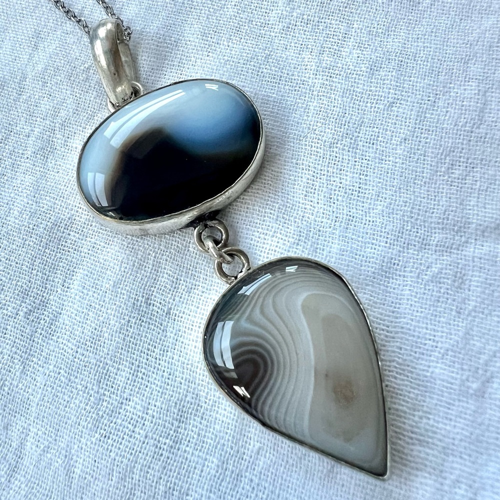 925 Transformational Double Botswana Agate Pendan… - image 2